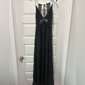 Black maxi dress with lace detailing. Size S